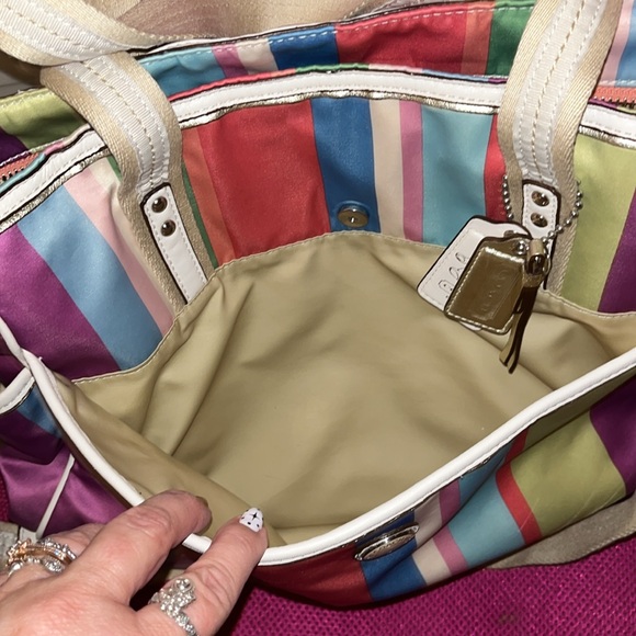 Coach diaper bag in multi-colored stripes, VGUC - Picture 6 of 13
